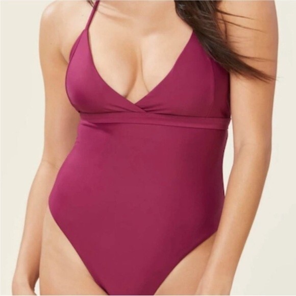 Andie Swim Plum Size M Lagos One Piece Swimsuit Open Back Halter Adjustable - Picture 1 of 8